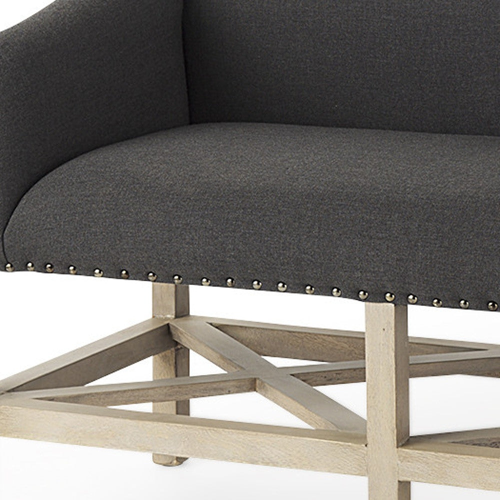 60" Gray and Brown 100% Polyester and Solid Wood Upholstered Bench