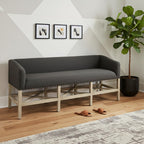 60" Gray and Brown 100% Polyester and Solid Wood Upholstered Bench