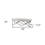 55" Dark Gray and Nickel Chenille and Metal Upholstered Bench