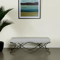55" Dark Gray and Nickel Chenille and Metal Upholstered Bench