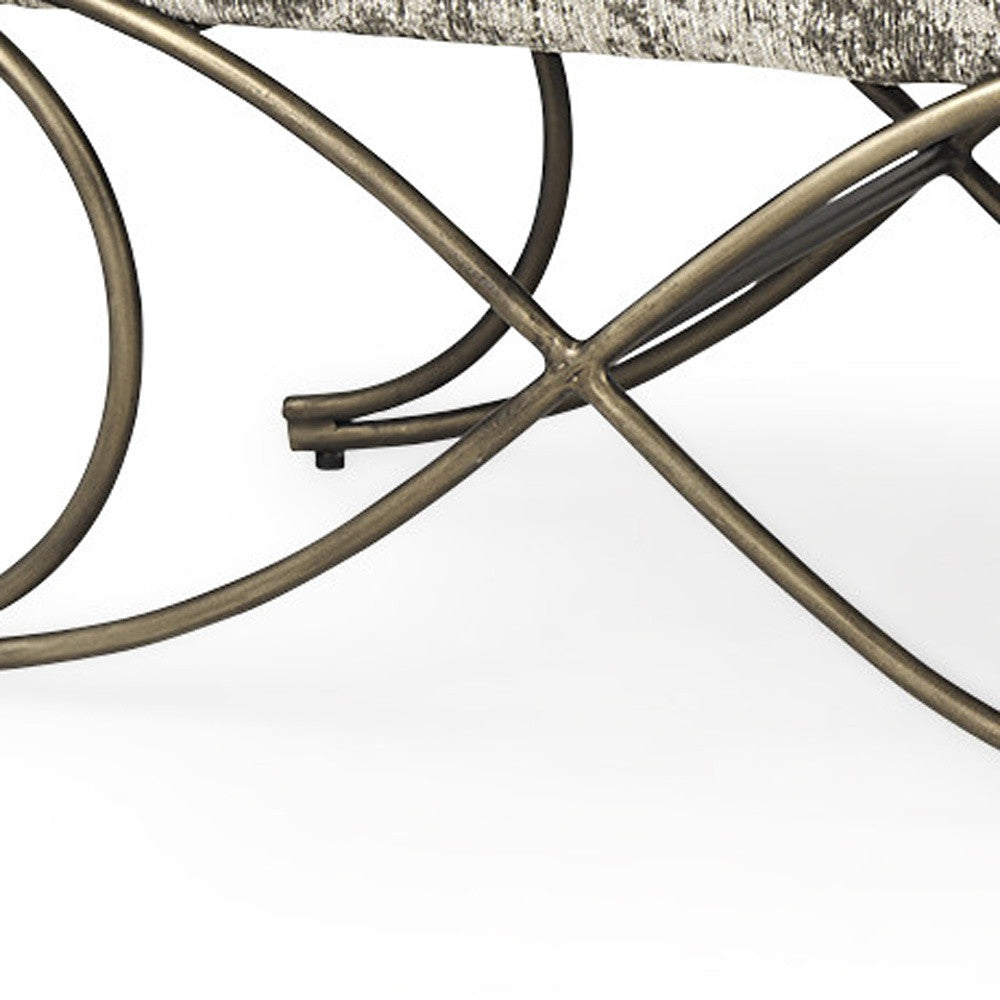 55" Gray and Gold Chenille and Metal Upholstered Bench