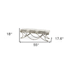 55" Gray and Gold Chenille and Metal Upholstered Bench