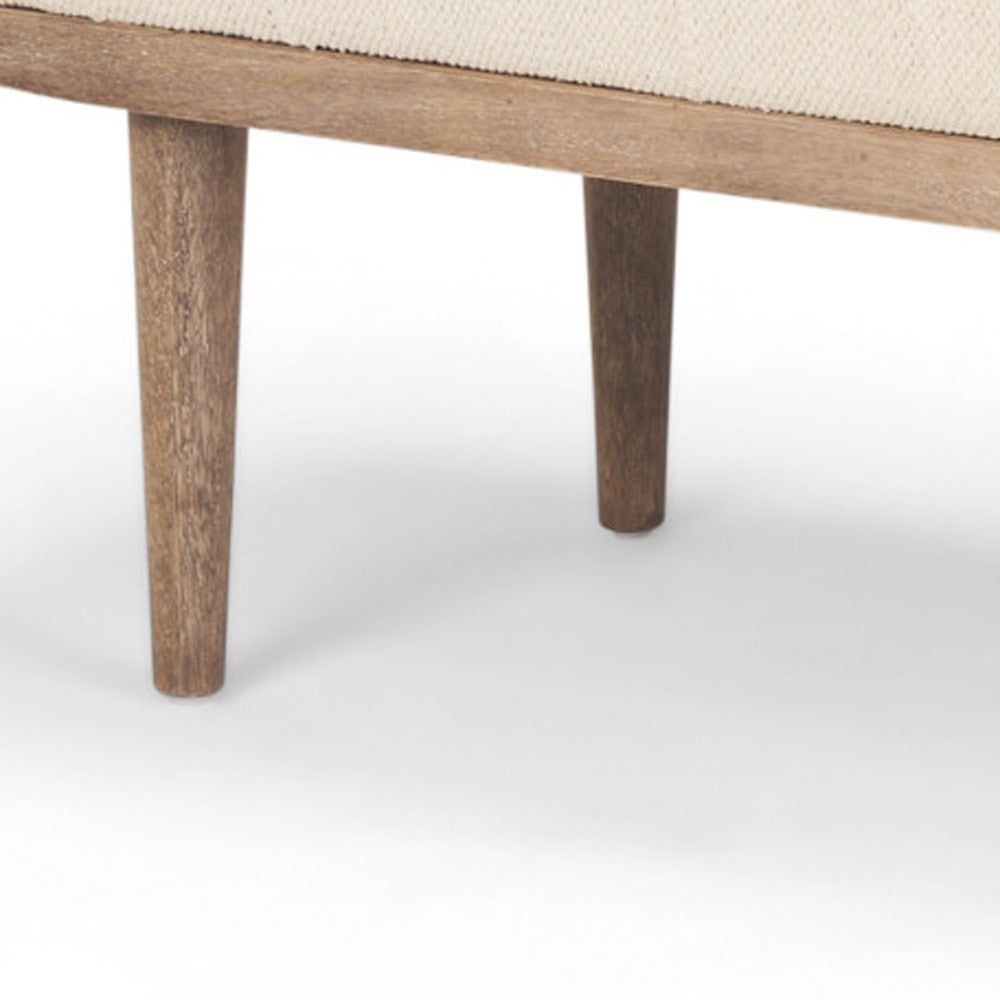 56" Beige and Brown Cotton and Solid Wood Upholstered Bench