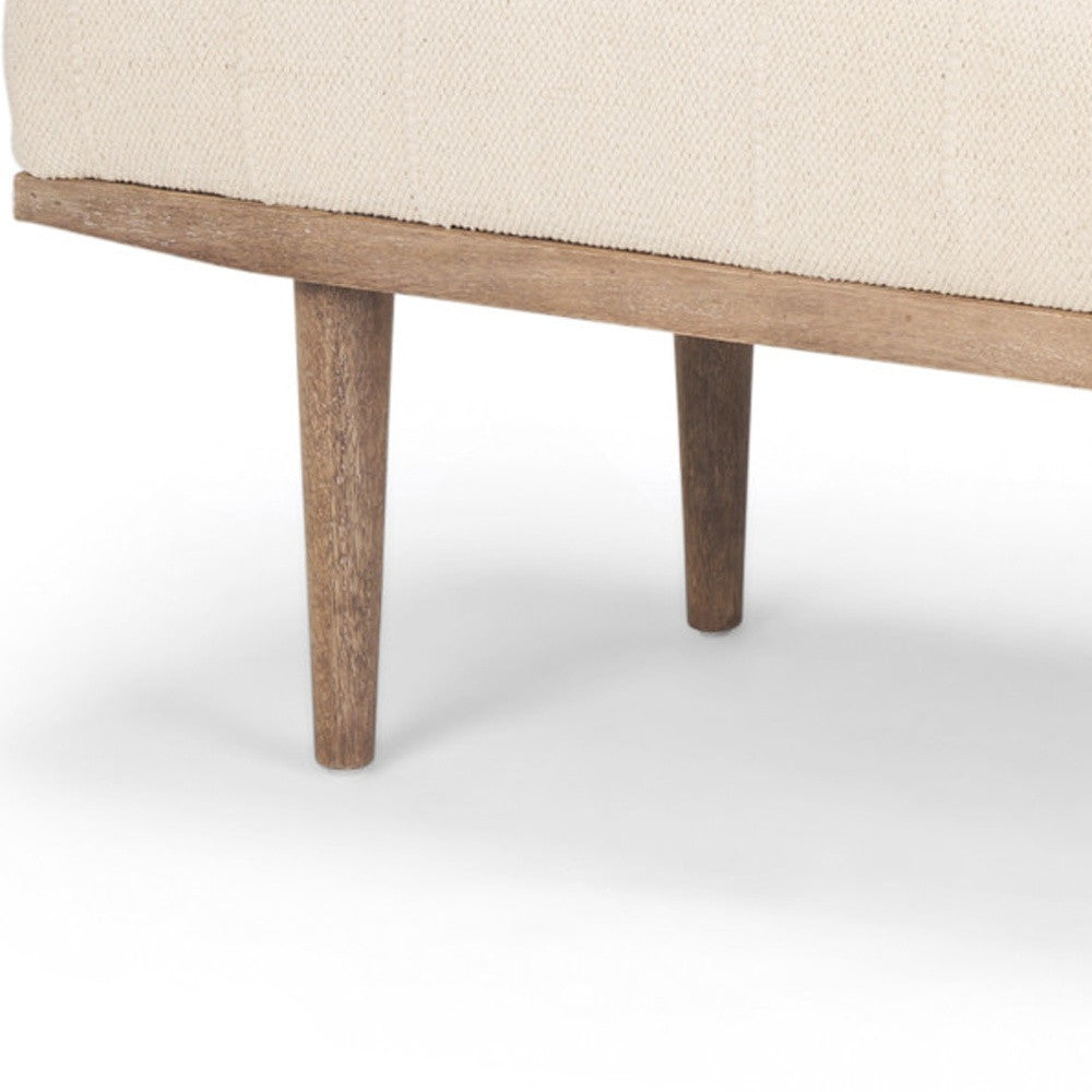 56" Beige and Brown Cotton and Solid Wood Upholstered Bench