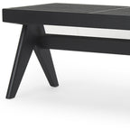 59" Black Solid Wood and Cane Dining Bench