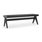 59" Black Solid Wood and Cane Dining Bench