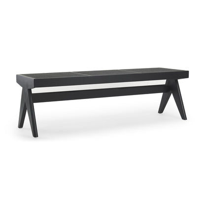 59" Black Solid Wood and Cane Dining Bench