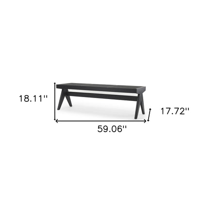 59" Black Solid Wood and Cane Dining Bench