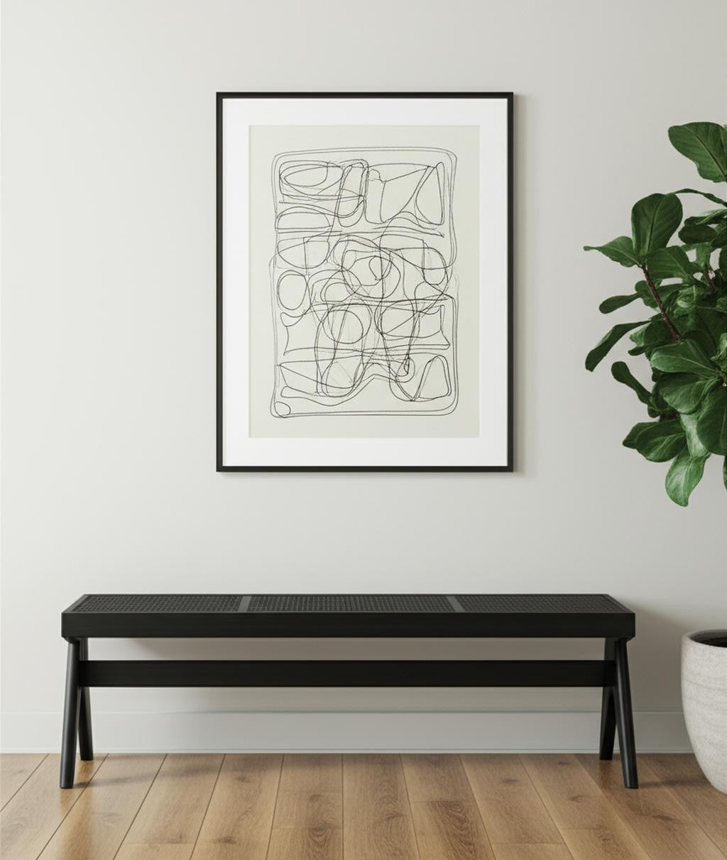 59" Black Solid Wood and Cane Dining Bench