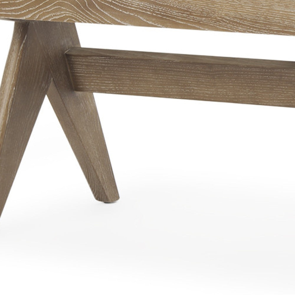 59" Brown Cane And Solid Wood Bench