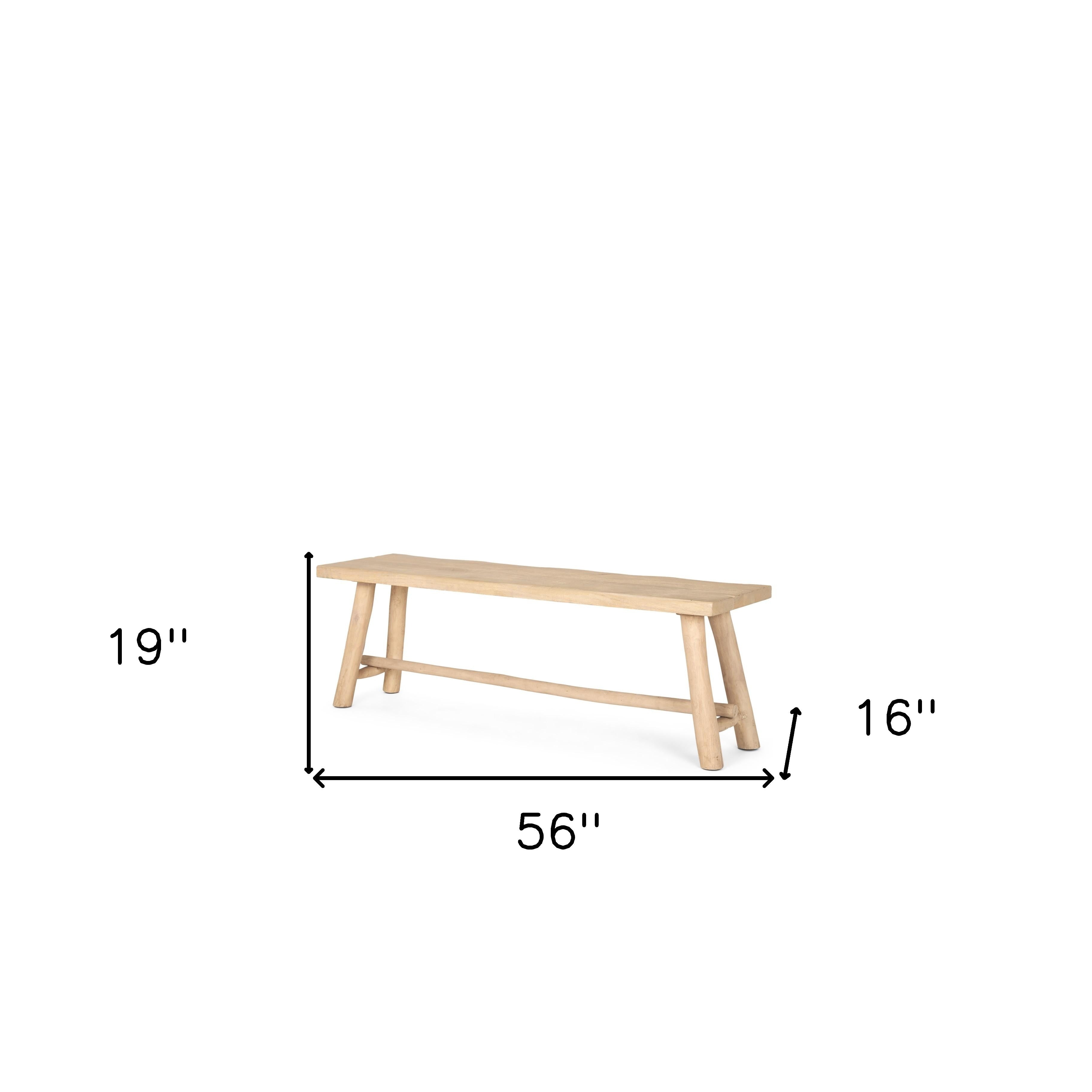 56" Natural Distressed Solid Wood Live Edge Bench