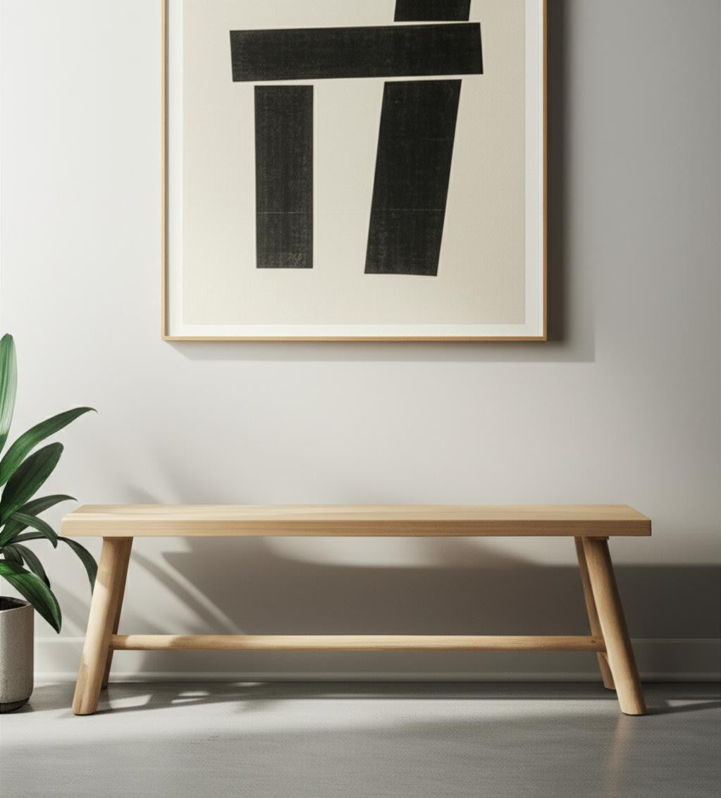 56" Natural Distressed Solid Wood Live Edge Bench