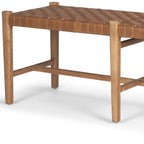 52" Brown Genuine Leather and Solid Wood Upholstered Bench