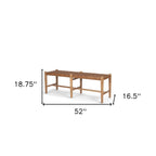 52" Brown Genuine Leather and Solid Wood Upholstered Bench