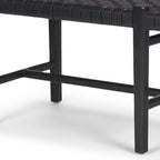 52" Black Genuine Leather and Solid Wood Upholstered Bench