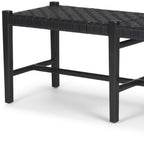 52" Black Genuine Leather and Solid Wood Upholstered Bench