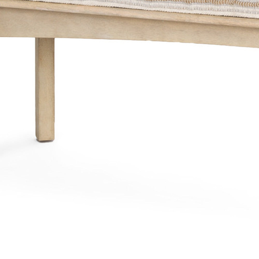 62" Beige Cream and Brown Striped Cotton Blend and Solid Wood Upholstered Bench