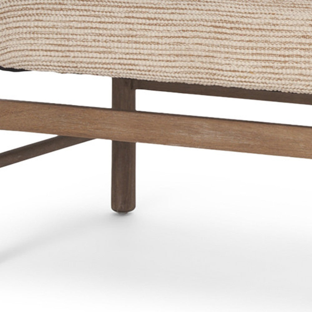57" Beige and Brown Cotton and Solid Wood Upholstered Bench