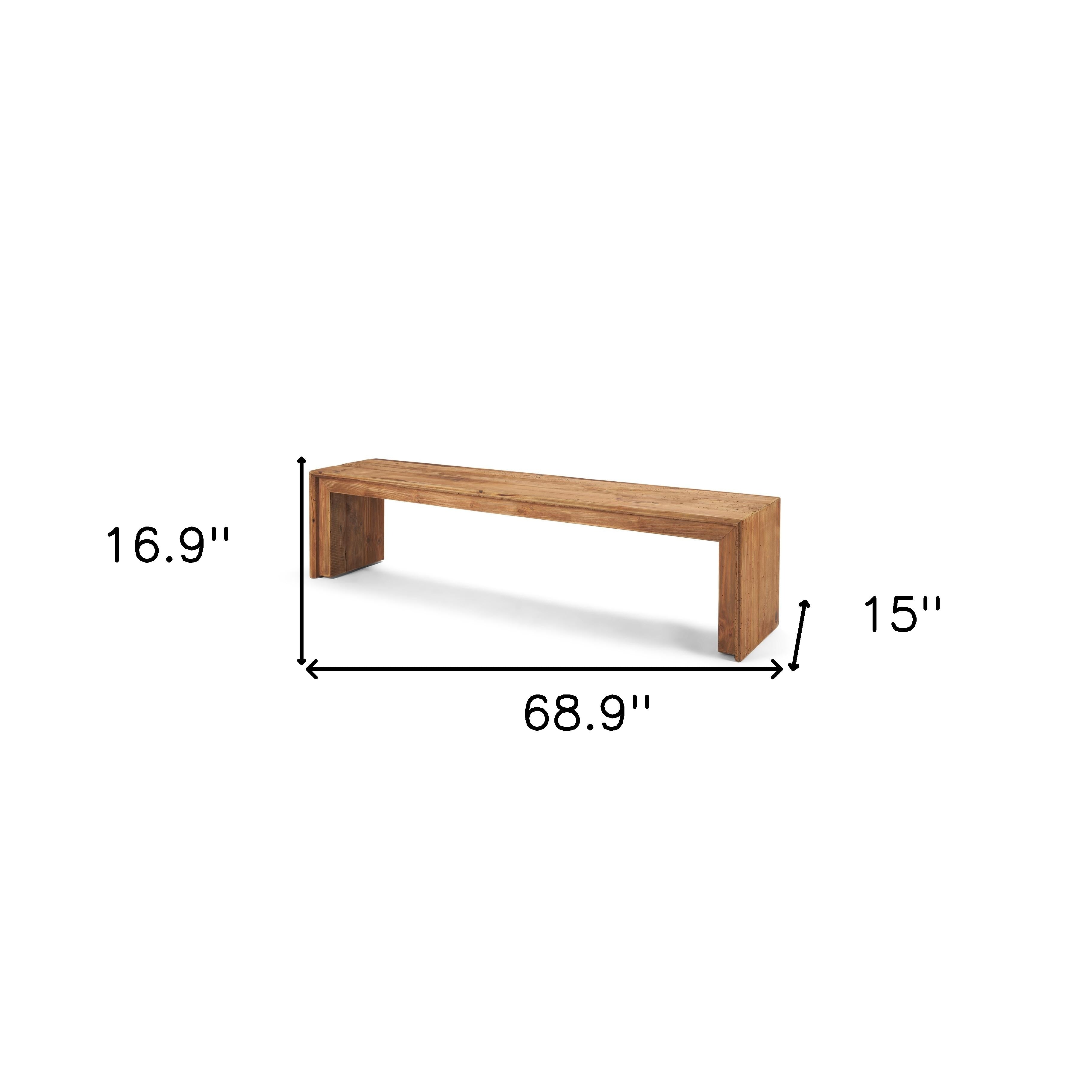 69" Natural and Brown Wood Distressed Reclaimed Wood Bench