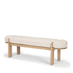 63" Cream and Brown Fabric and Solid Wood Upholstered Bench