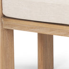 63" Cream and Brown Fabric and Solid Wood Upholstered Bench