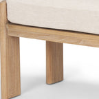 63" Cream and Brown Fabric and Solid Wood Upholstered Bench