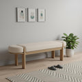 63" Cream and Brown Fabric and Solid Wood Upholstered Bench