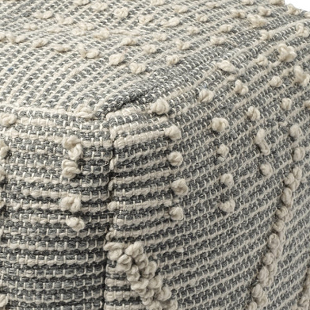 18" Gray And Cream Woven Geometric Cube Pouf Ottoman