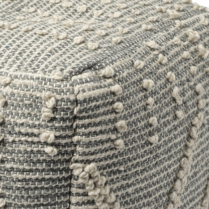 18" Gray And Cream Woven Geometric Cube Pouf Ottoman