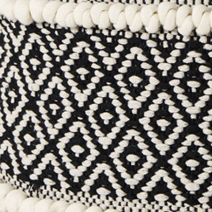 16" Black Gray and White Cotton Geometric Pouf Ottoman