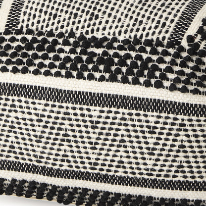 22" Black and White Cotton And Wool Geometric Pouf Ottoman