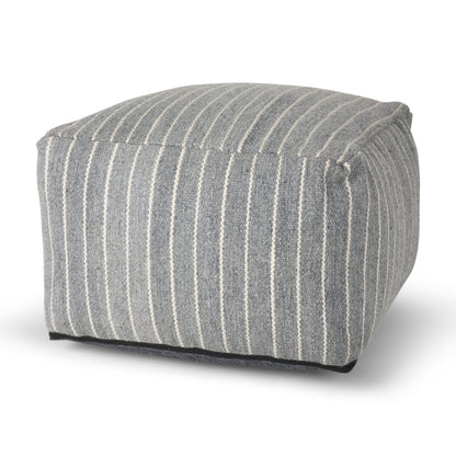 22" Blue and White Textural Stripe Cube Pouf Ottoman