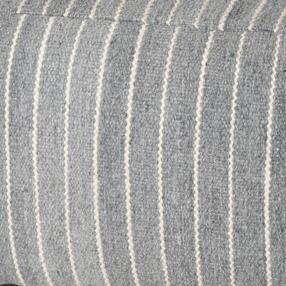 22" Blue and White Textural Stripe Cube Pouf Ottoman