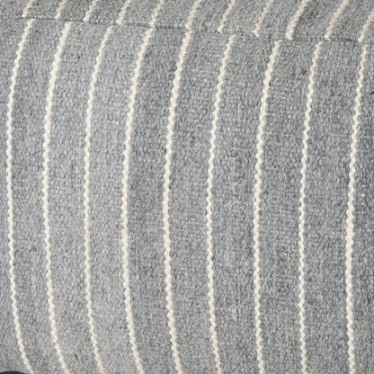 22" Blue and White Textural Stripe Cube Pouf Ottoman