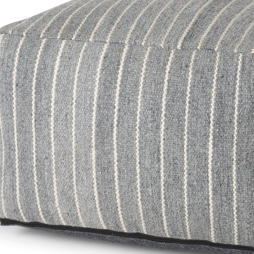 22" Blue and White Textural Stripe Cube Pouf Ottoman