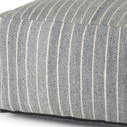 22" Blue and White Textural Stripe Cube Pouf Ottoman