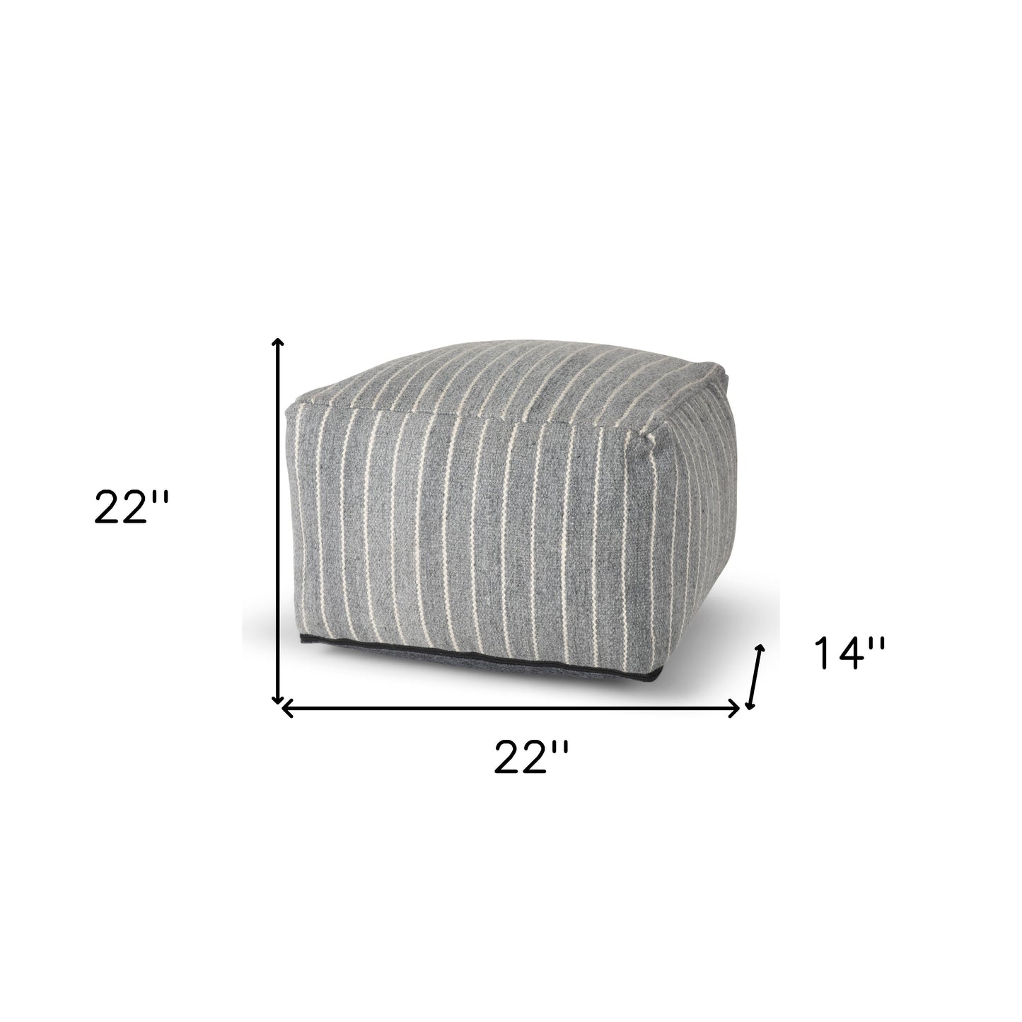 22" Blue and White Textural Stripe Cube Pouf Ottoman