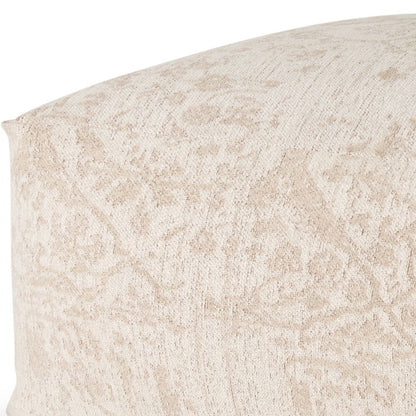 36" Beige and Cream Chenille Damask Pouf Ottoman