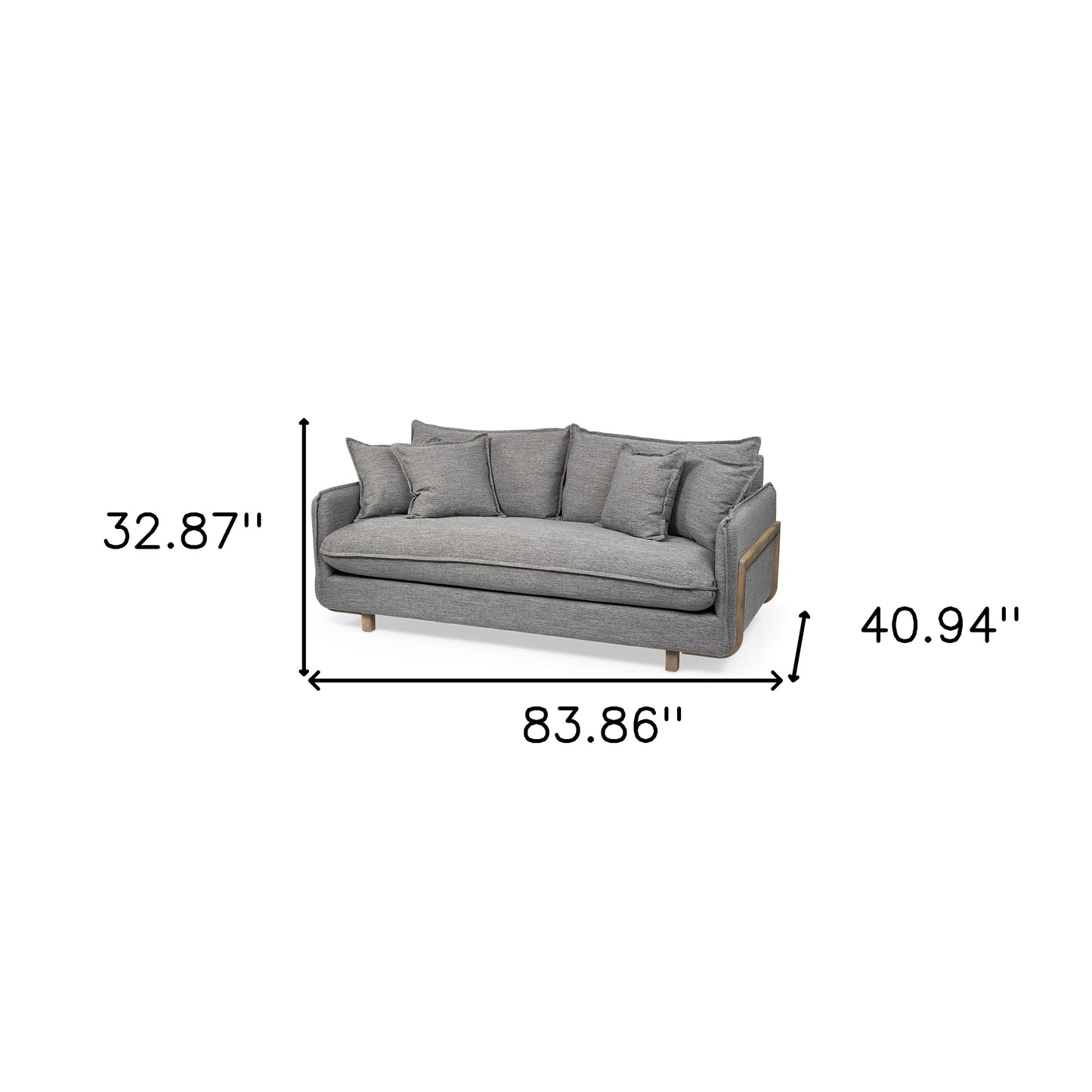 84" Gray Fabric Sofa With Brown Legs