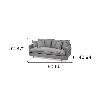 84" Gray Fabric Sofa With Brown Legs