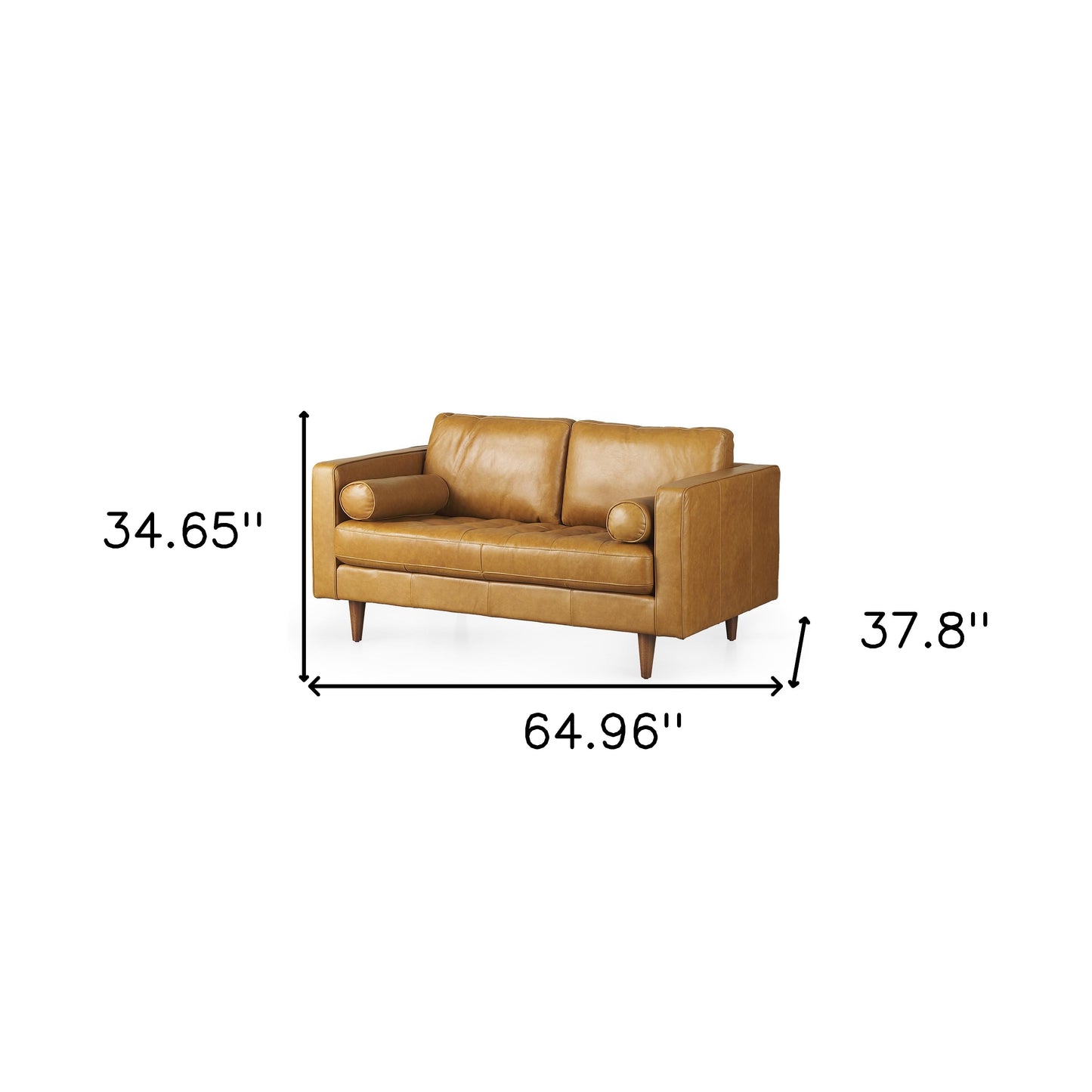65" Tan Leather Sofa With Brown Legs
