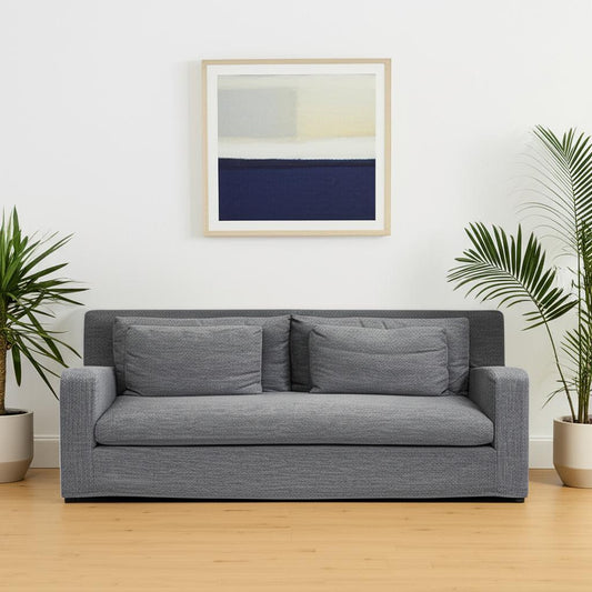 93" Dark Gray Slipcovered Fabric Sofa With Toss Pillows