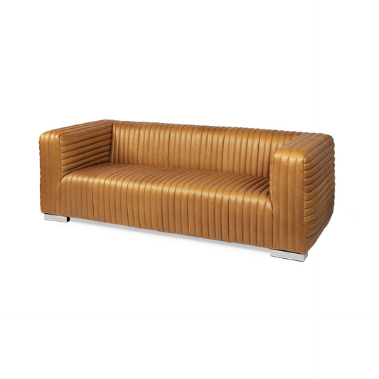 83" Brown Leather Solid Wood Sofa