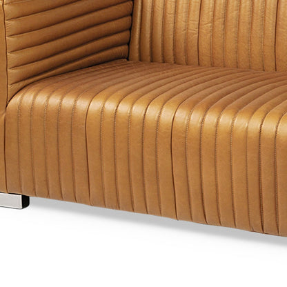 83" Brown Leather Solid Wood Sofa