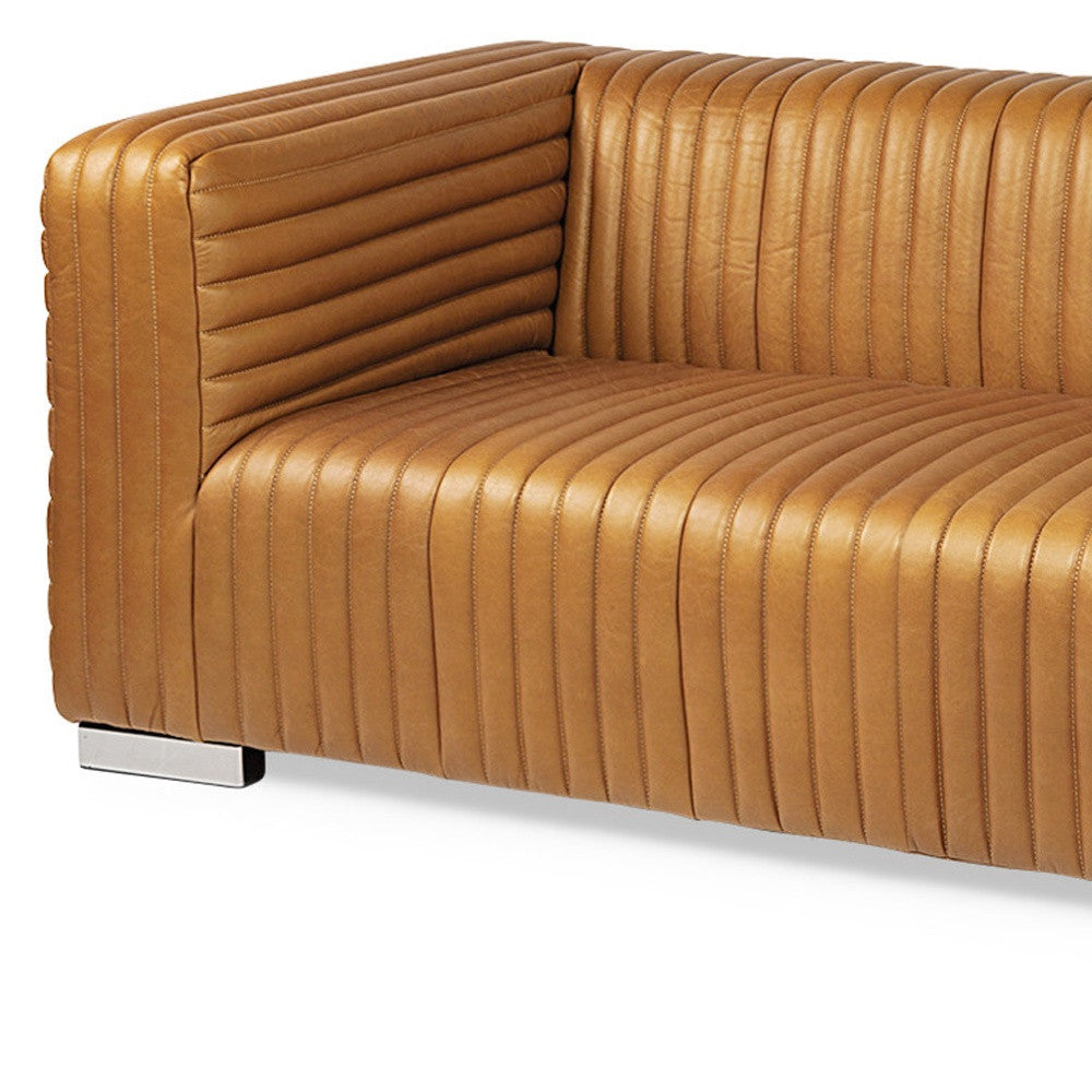 83" Brown Leather Solid Wood Sofa