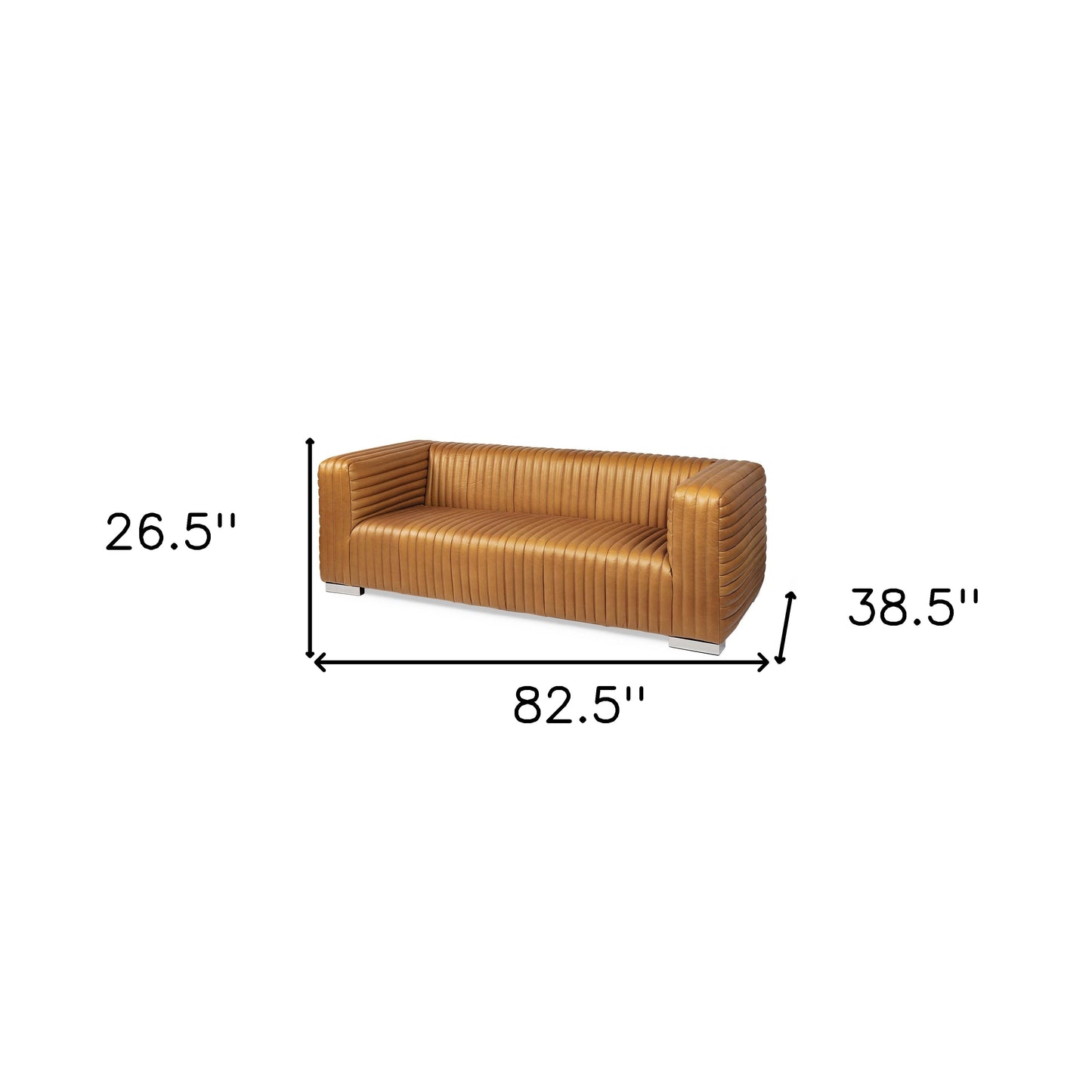 83" Brown Leather Solid Wood Sofa