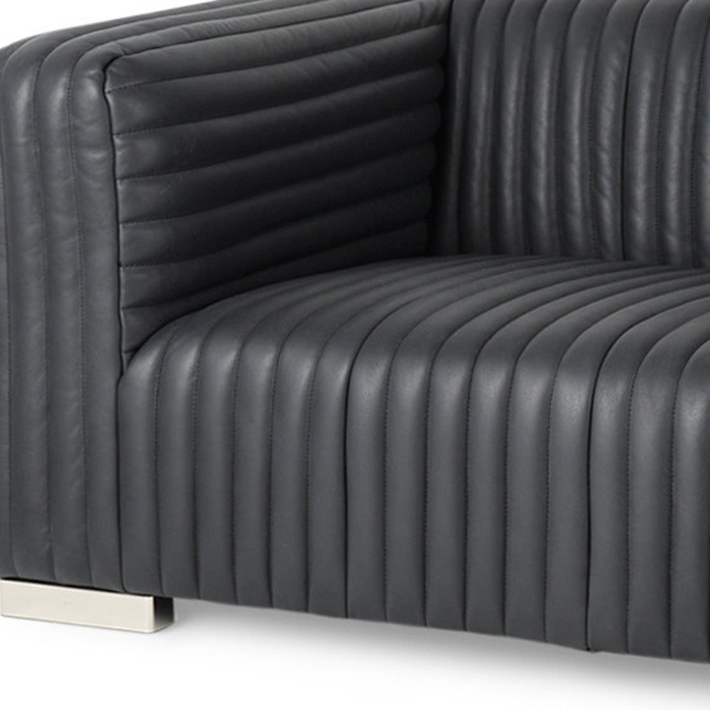 83" Black Leather Sofa With Silver Legs