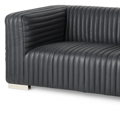 83" Black Leather Sofa With Silver Legs