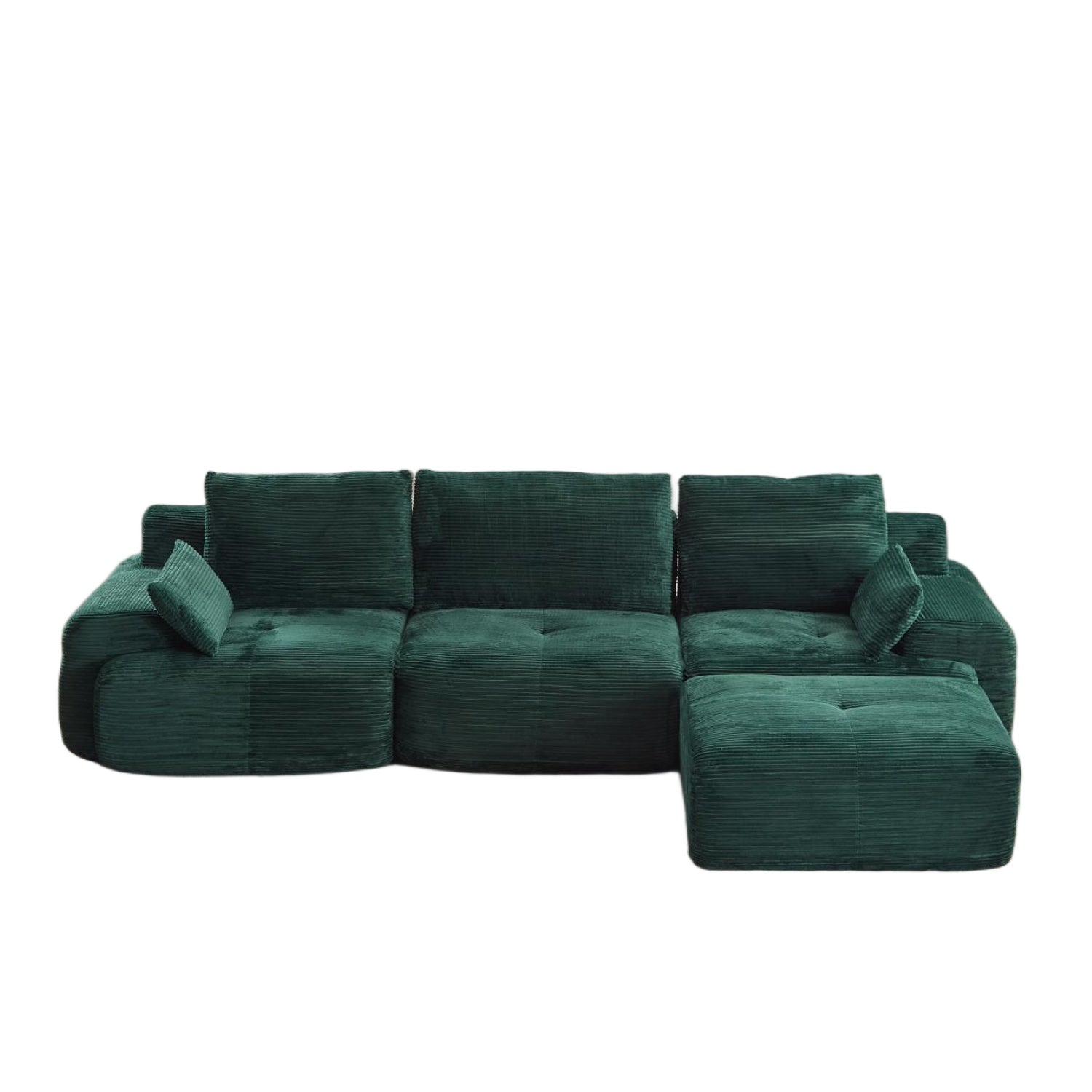 Modern Memory Foam Compressed Sofa,Large Sectional Couches For Living Room,Pet-Friendly Cloud Modular Sectional Sofa,Corduroy Fabric,Extra Deep Loveseat,No Assembly Required,Green