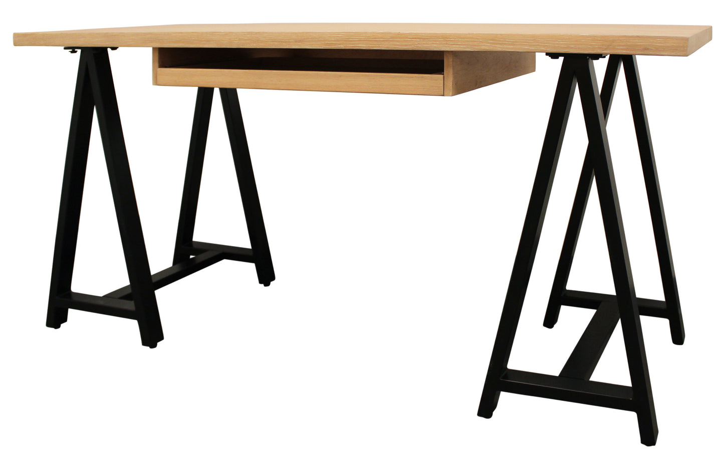 60" Natural and Black Solid Wood and Metal Trestle Executive Desk